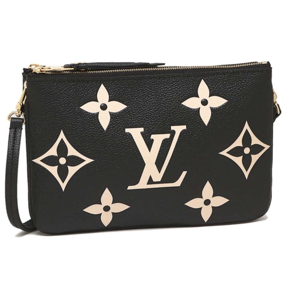 Pochette Double Zip Monogram Emplant Leather Black Mini